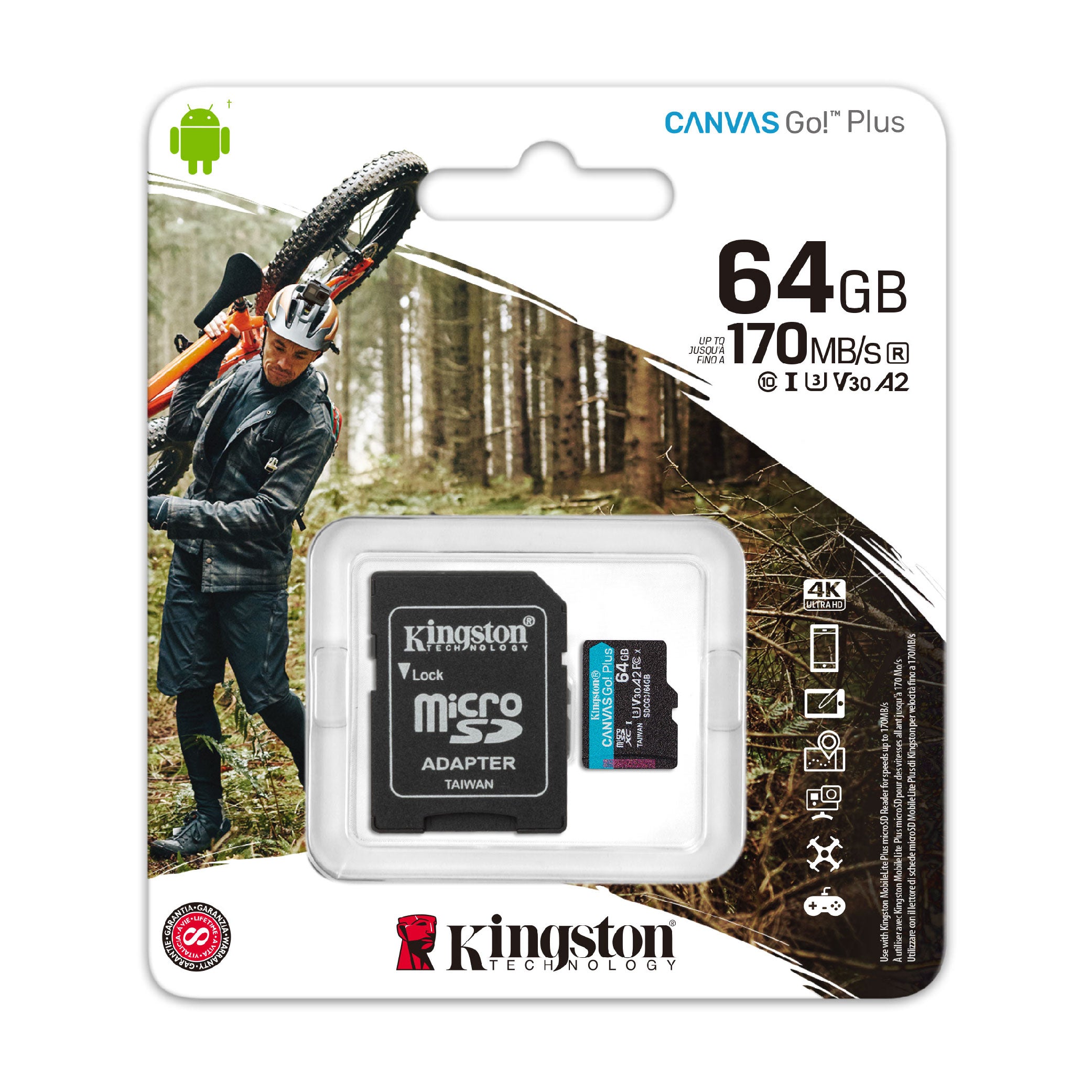 Tarjeta de memoria Micro SDXC 64GB Canvas Go Plus 170R A2 U3 V30 Card + ADP