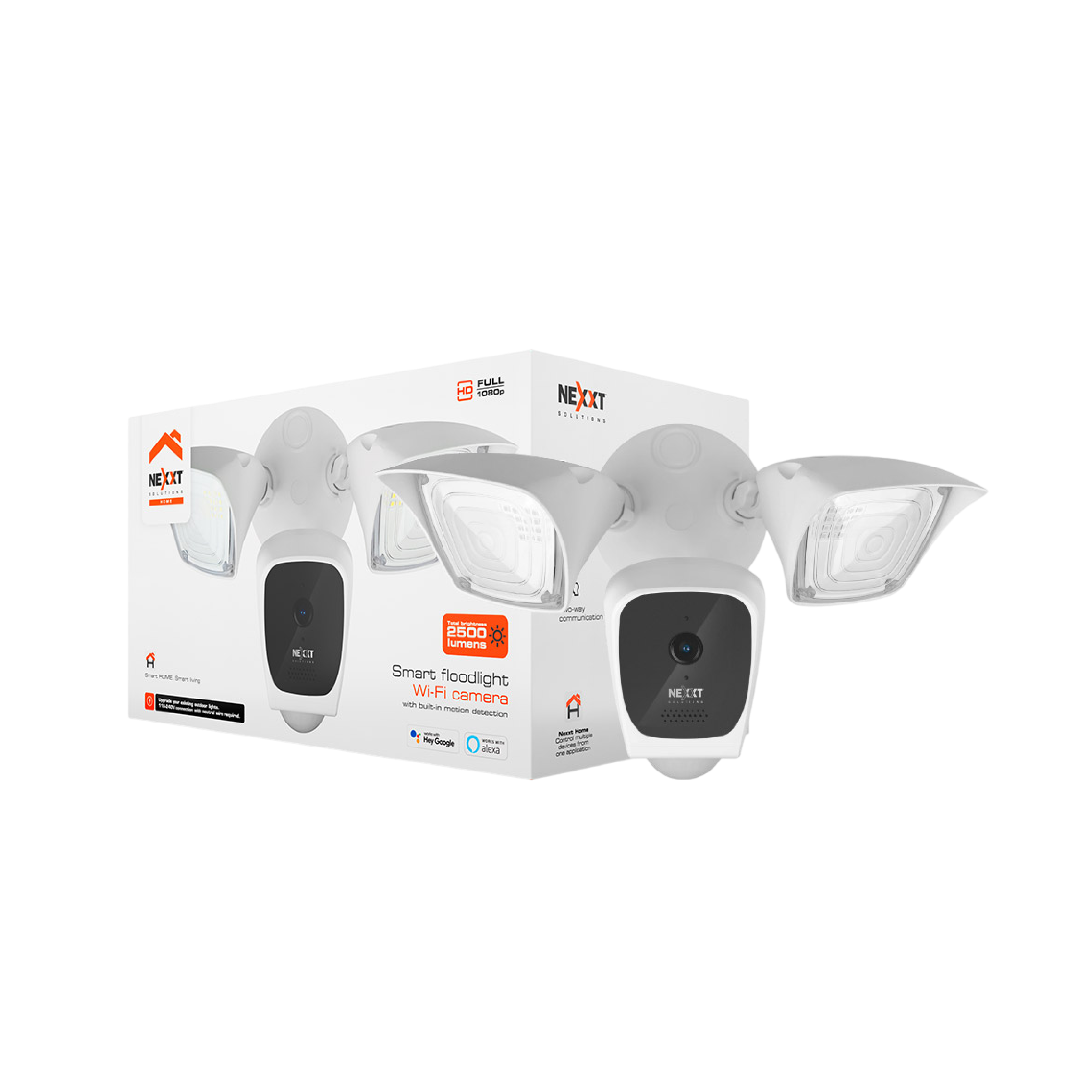 CÁMARA SMART WIFI NEXXT HD 150° EXTERIOR CON 2  REFLECTORES 2500 LUMENES